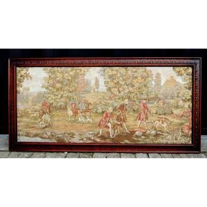 Mechanical Tapestry, Mechanical Weaving, Louis XV Decor Of Gentlemen Hunting Late 19th