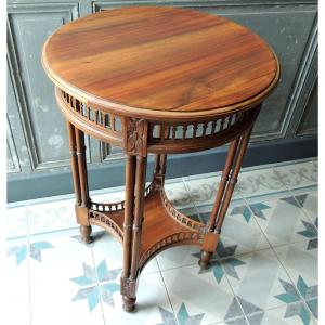 Side Table In Blond Walnut, Small Bolster, Henri II Style Coffee Table, 19th