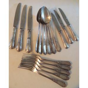 Christofle, 17 Silver Metal Cutlery Model Marly (rocaille Style), 20th