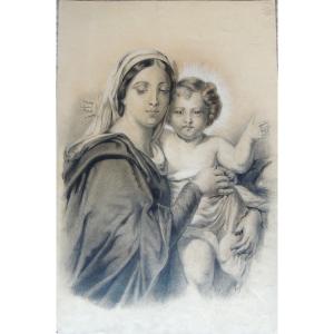 Pencil Drawing, Artist's Proof On Paper Plate No. 47, Portrait Of Mary And Jesus, 19th