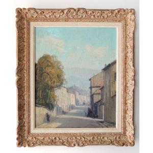 Huile Sur Toile , Tableau Rue d'Un Village ,cadre Montparnasse , Signé En Bas à Droite , 19 ème