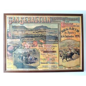 Affiche San Sébastian , Grandes Corridas De Toros Du 4 Septembre 1898 , Fin 19 ème Siècle