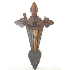 Christ En Bois Sur La Croix , Art Religieux , Art  Populaire , 19 ème 