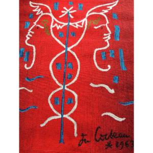 Carpet, Wool Tapestry The Caduceus By Jean Cocteau 1963, Modern Art, 20th Century