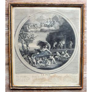 Estampe , Eau Forte Le Feu d'Albane Pinx  Gravée Par Le Sculpteur Beauvais 1687 - 1763 ,18 ème 