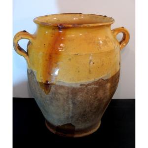 Pot, Glazed Pottery, Large Fat And Confit Pot From The South West, 32 Cm Height, 19th 