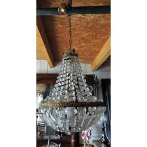 Chandelier, Ceiling Light, Suspension, Hot Air Balloon Decorated With Cut Glass, 1 Lamp, 20th