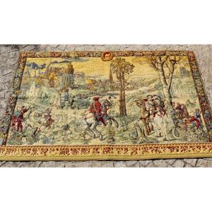 Wall Tapestry, Scene Of Knights In The Park Of A Castle, Haute Epoque Style, 20th Century