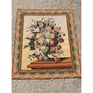 Wall Tapestry, Decoration Of An Enormous Bouquet Of Flowers In Its Vase, 20th Century