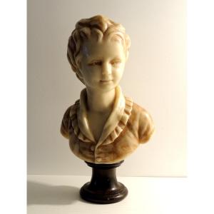 buste en cire , sulpture d'une jeune fille sur pied douche en bois, de 44 cm de hauteur, 19 ème
