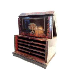 Cigar Cellar, Napoleon III Period, Boulle Marquetry Decoration, 19th Century 