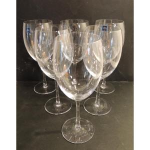 6 Large Sèvres Crystal Glasses, 24 Cm High, Never Used, New, 20th Century