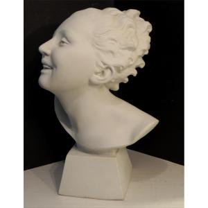buste d'une jeune femme en biscuit , céramique marquée  1959 B.Rezt , 34 cm de hauteur , 20 ème