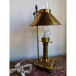 Desk Lamp In Brass And Gilt Bronze, Drop-down System For The Lampshade, 20th Century