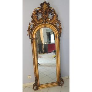 miroir, miroir de cheminée en bois doré , décor de feuilles d'acanthe , Louis xv . début 19 ème