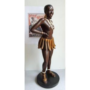 sculpture en céramique peinte de Joséphine Baker de 52 cm de hauteur , art nouveau , 20 ème