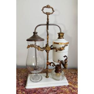 Coffee Siphon, Coffee Pot With Pendulum In Porcelain, Glass And Bronze, Napoleon III, 19th Century