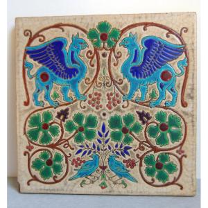carreau en céramique cloisonnée , Longwy France , art nouveau début 20 ème 