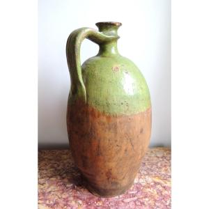 Large Glazed Pottery , Oil Jug , Terracotta From Charente Chapelle Des Pots , 18th Century