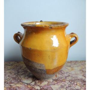 poterie vernissée du sud ouest " Marmande" , pot à graisse ou  à confit , art poulaire , 19 ème