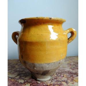 poterie vernissée du sud ouest " Marmande" , pot à graisse ou  à confit , art poulaire , 19 ème
