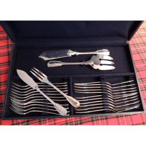 Silver-plated Menagère, Fish Service By Chambly, 26 Pieces, 20th Century