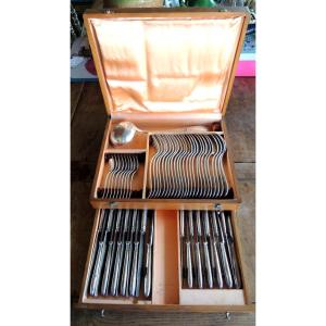 Silver-plated Household Set, Apollo House In Oak Case, 58 Pieces, 20th Century