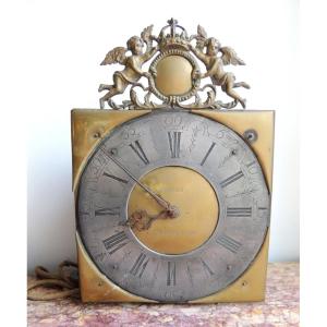 Pendulum Clock Movement, Pewter Dial, And Brass Plates With A Frieze Of Angels, 18th Century