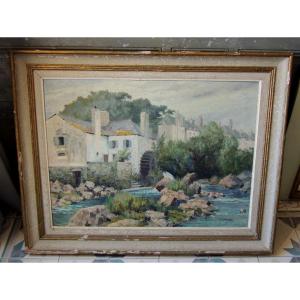 Peinture à l'huile sur toile d 'Auguste Potage 1884 -1962  tableau Breton " Pont Aven ", 20 ème