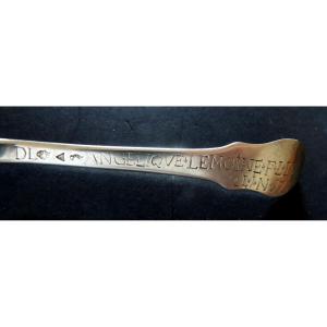 Solid Silver Spoon Marked "d L Angelique Lemoine June 21, 1730," Louis XV, 18th Century