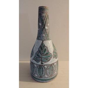 Glazed Ceramic Vase, Fratelli Fanciullaci, With Sgraffito-engraved Leaf Design, 20th Century