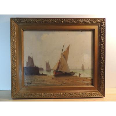 Tableau Marine , Huile Sur Toile Du 19 ème Siècle 