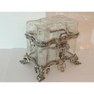 Jewelry Box, Jewelry Box, Movement Cut Crystal Silver Metal Frame, 19th