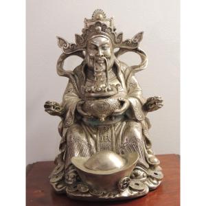 XIandian Silver Bronze Sculpture The Chinese God Of Wealth 20th Century