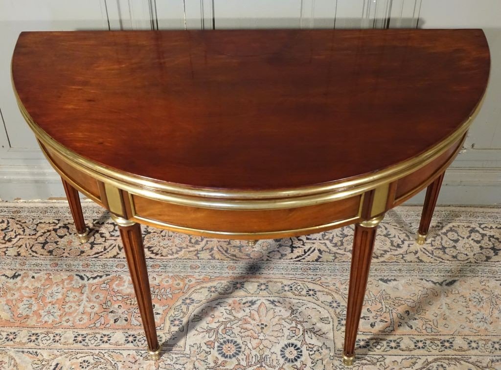 Table De Jeu à Cassetin Central d'époque Louis XVI-photo-3