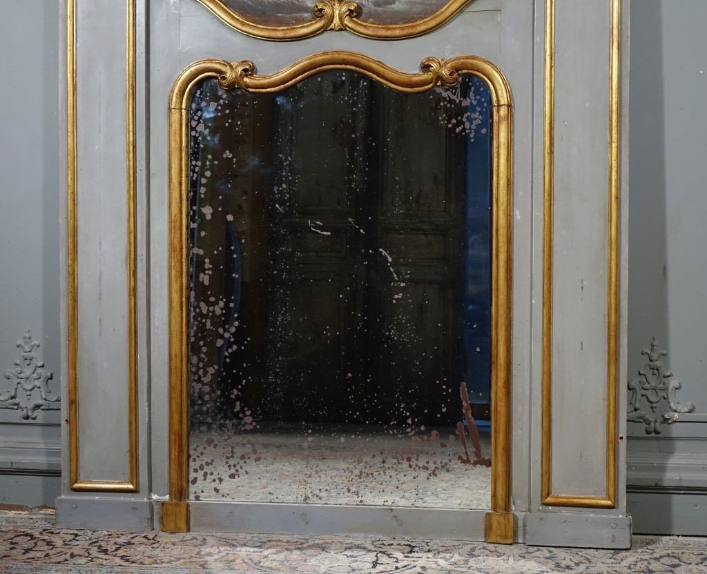 Trumeau de cheminée de style Louis XV. Leda Et Le Cygne. Milieu XIXème / Peinture XVIIIème-photo-3