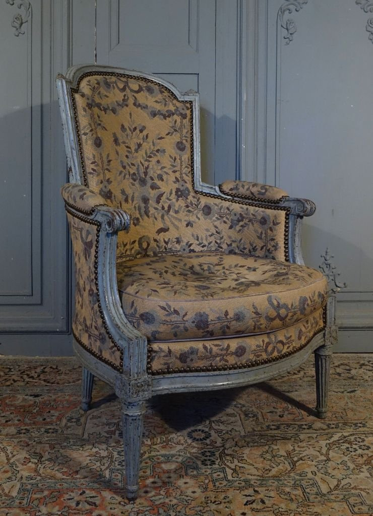 Bergère d'époque Louis XVI En Bois Peint-photo-3
