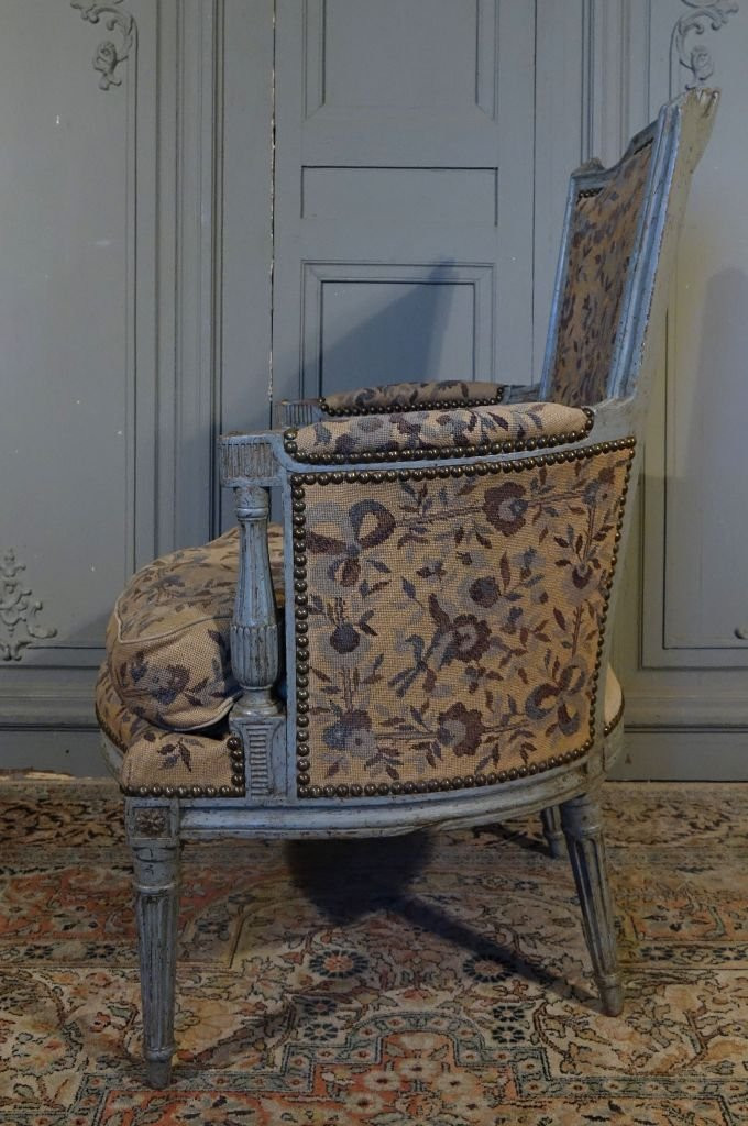Louis XVI Period Shepherdess In Painted Wood-photo-2