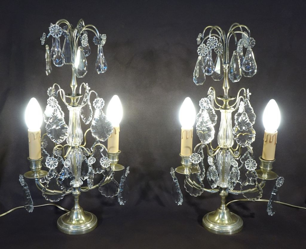 Pair Of Louis XVI Style Girandoles In Silver-plated Bronze