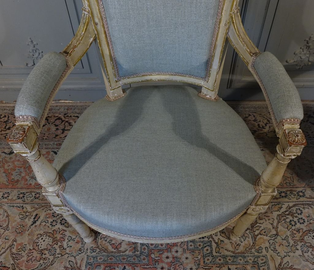 Paire de fauteuils d’époque Directoire en bois peint-photo-6