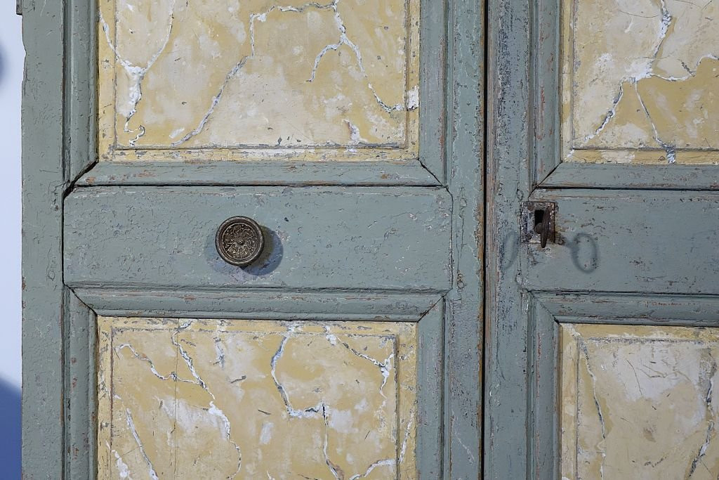 Paire de portes peintes faux marbre d'époque XVIIIème-photo-3
