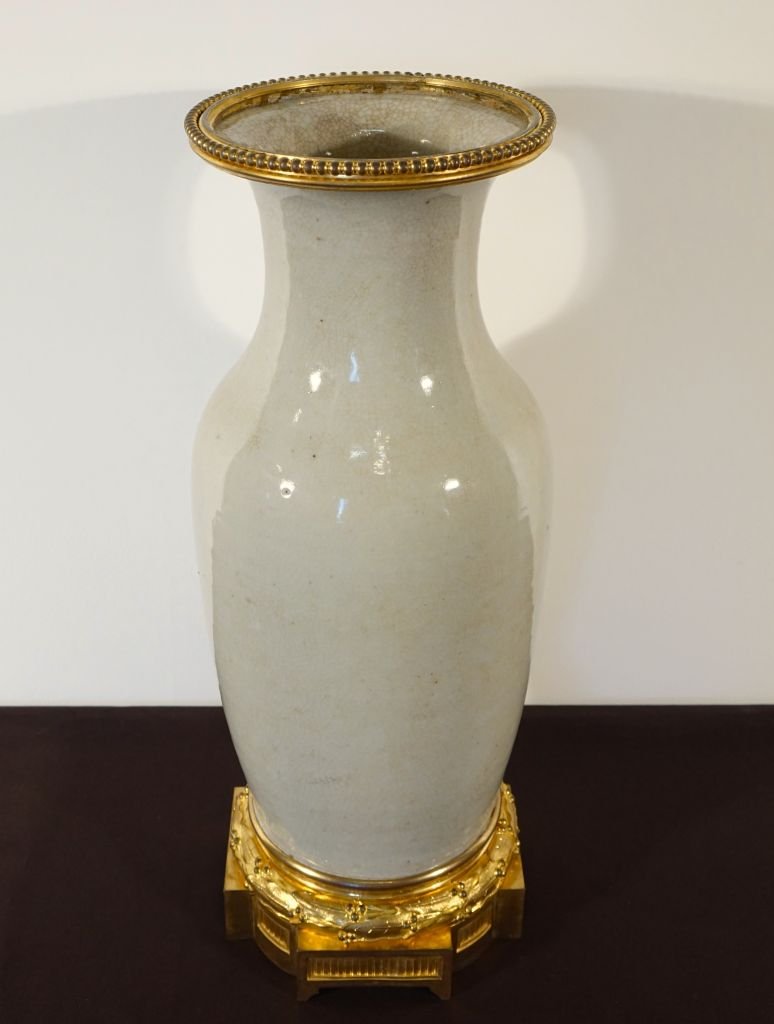 Large Celadon Porcelain Vase With A Gilded Bronze Mount-photo-2