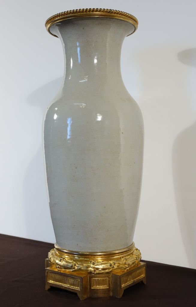 Large Celadon Porcelain Vase With A Gilded Bronze Mount-photo-3