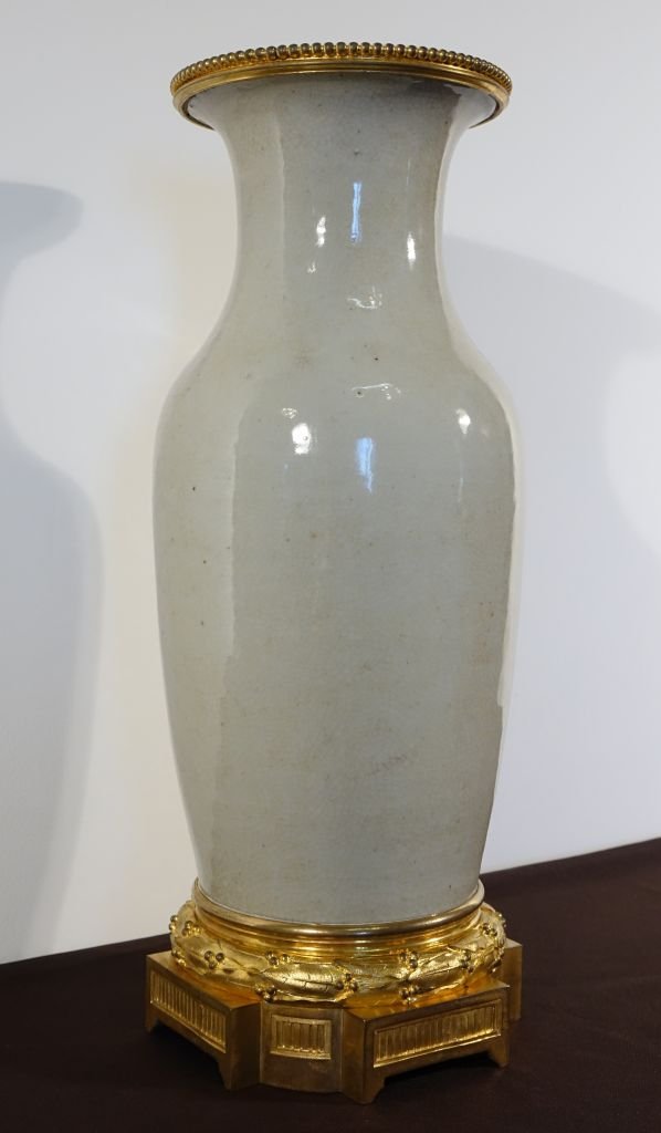 Large Celadon Porcelain Vase With A Gilded Bronze Mount-photo-4