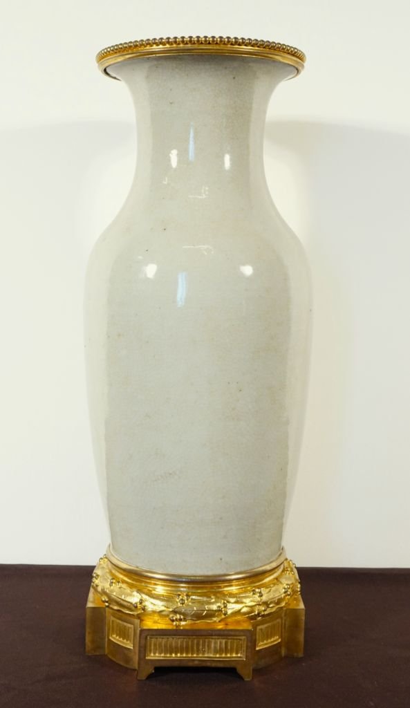 Large Celadon Porcelain Vase With A Gilded Bronze Mount