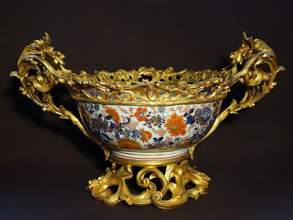 Large Imari Porcelain Bowl With Gilded Bronze Mounts