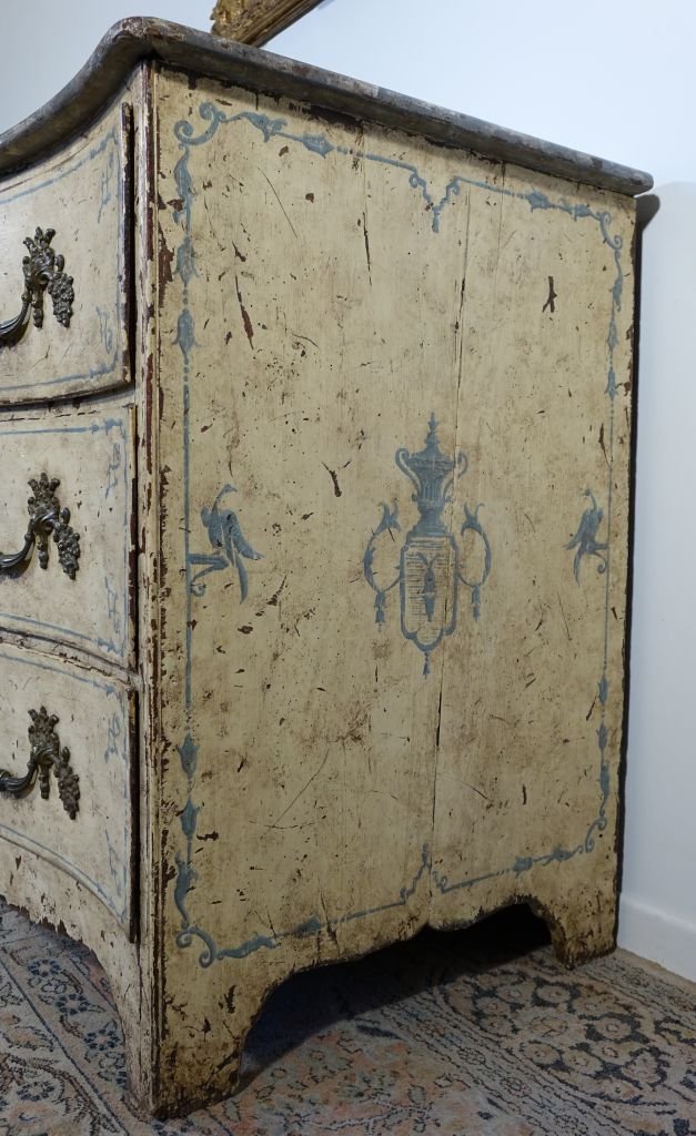 Commode peinte époque Régence plateau faux marbre-photo-1