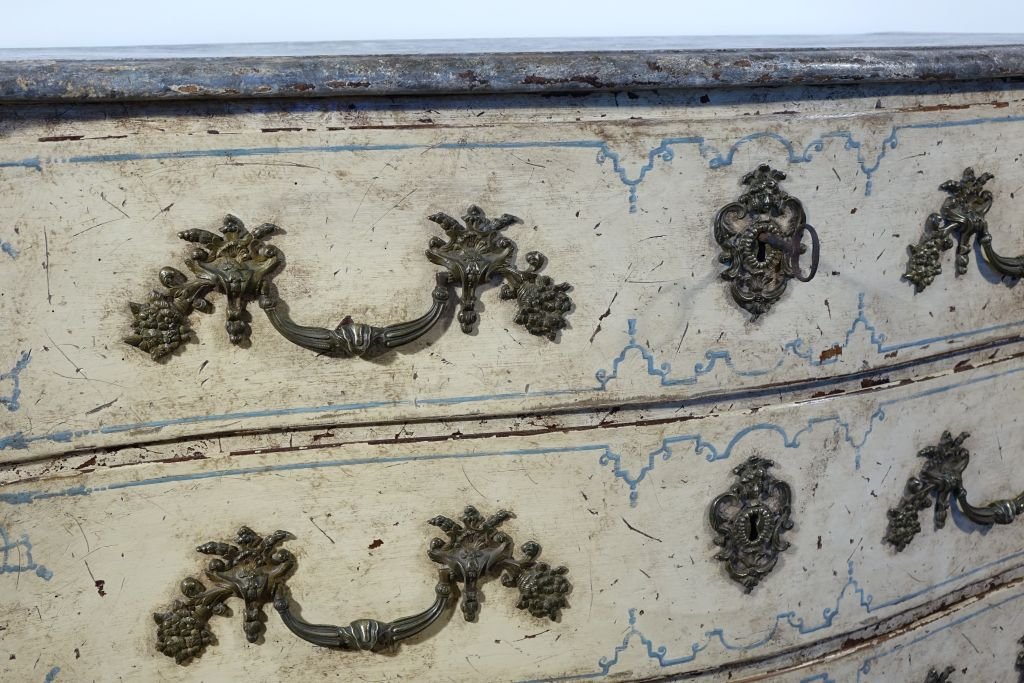 Commode peinte époque Régence plateau faux marbre-photo-5