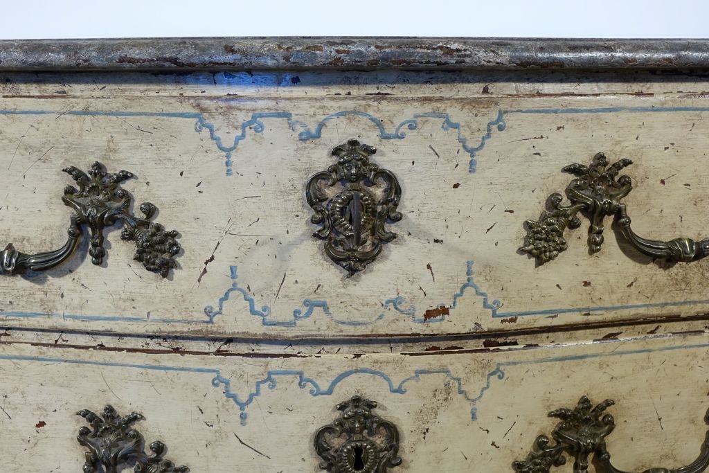 Commode peinte époque Régence plateau faux marbre-photo-6