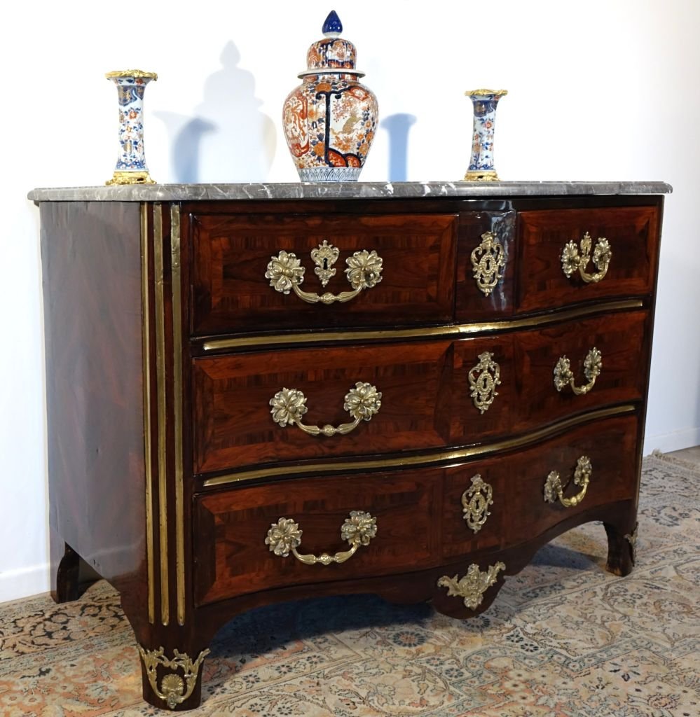 Commode en marqueterie d'époque Régence-photo-4